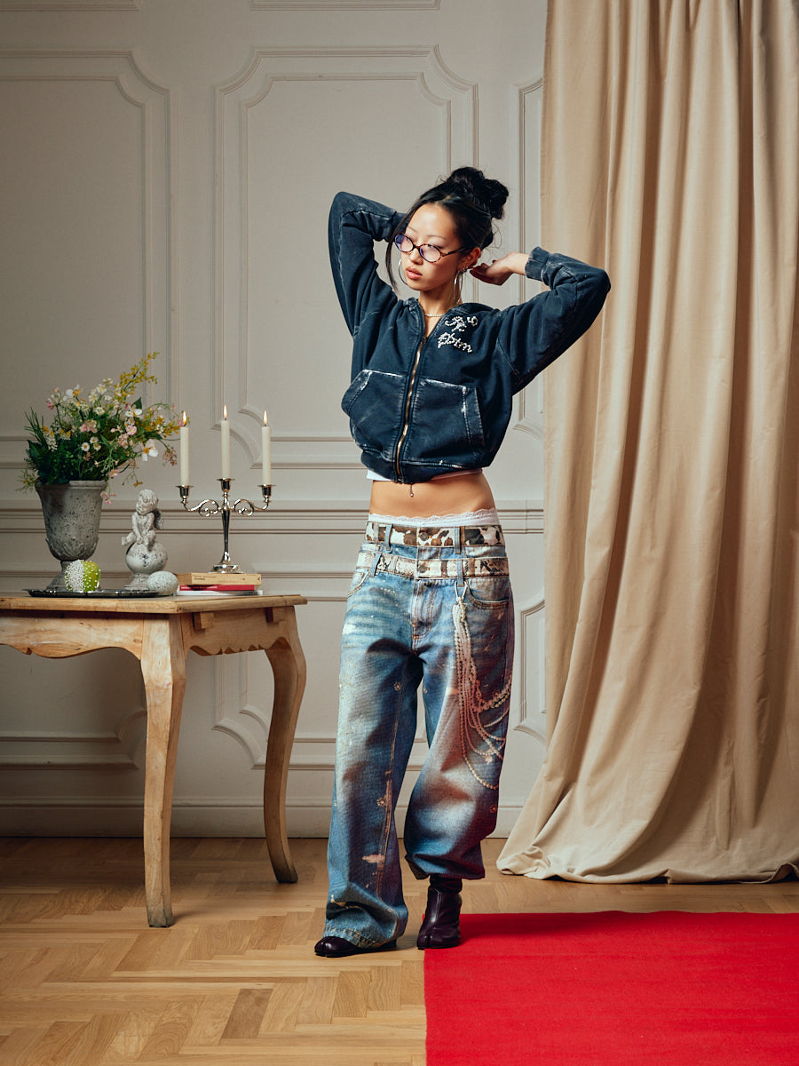 FOMO X EBTM MARMOR PEARLS BLACK ZIP HOODIE